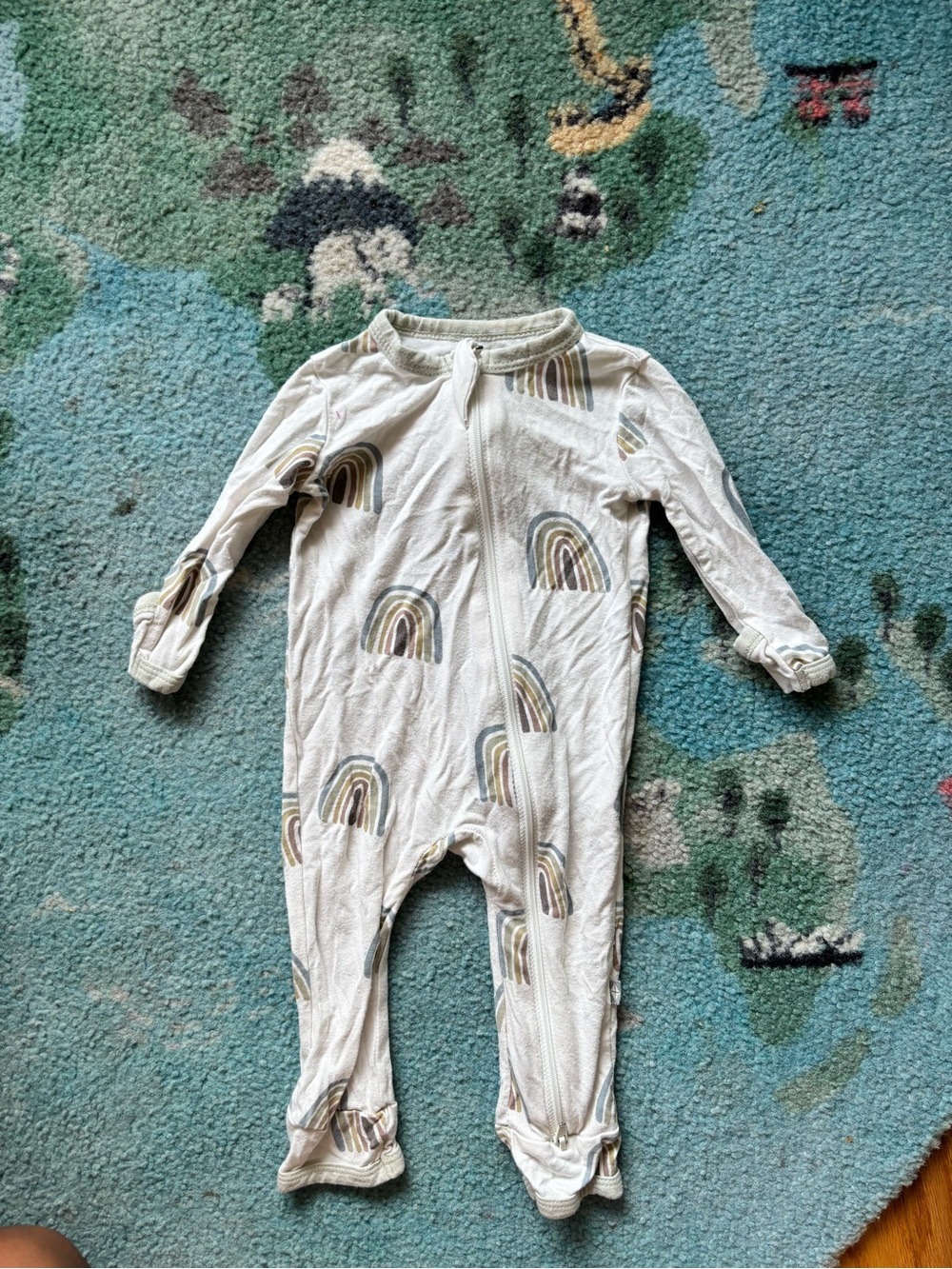 Neutral Rainbow Print Baby One-Piece Zipper Pajamas
